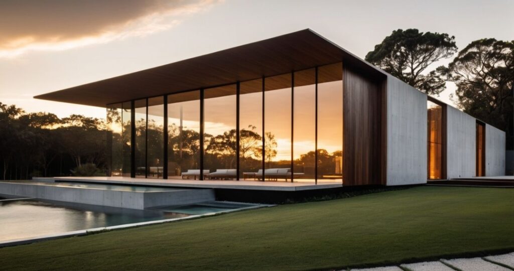 A piscina, com design minimalista, convida ao relaxamento e à contemplação da natureza.