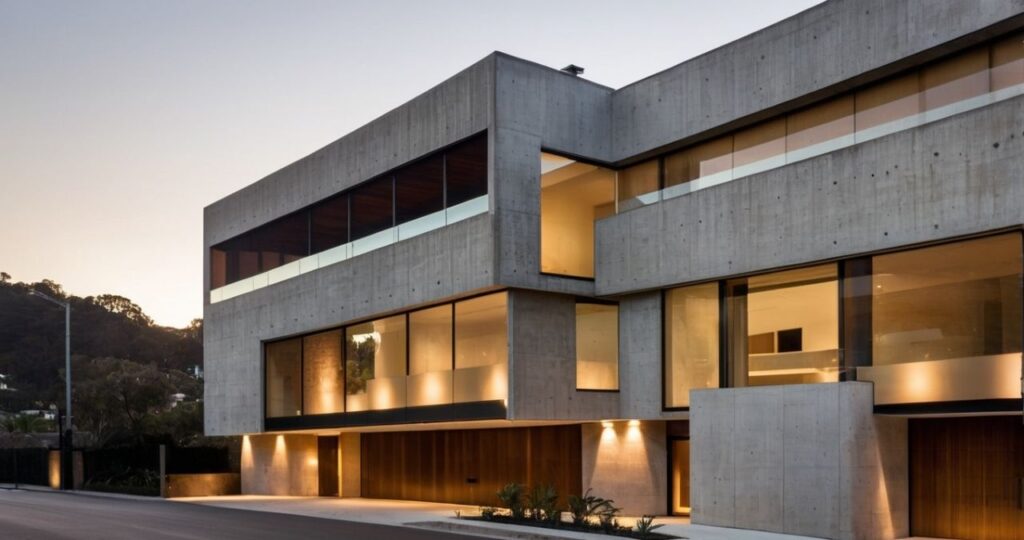 Uma casa moderna que combina a força do concreto com a leveza do vidro, criando um ambiente sofisticado e luminoso.