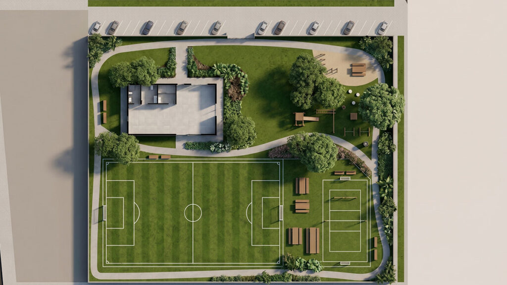 Vista alternativa do projeto de praça de atividades esportivas em Maria Helena, Paraná, 2007.