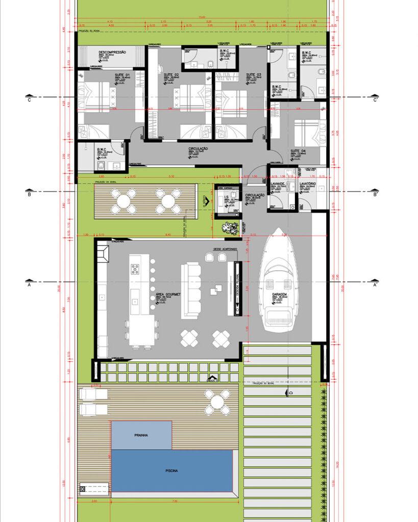 Projeto de casa de alto padrão no Condomínio Resort em Porto Rico, Paraná, 2018, por Raphael Davila.