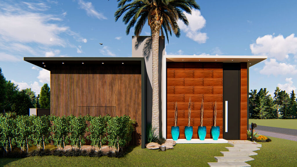 Fachada da casa de alto padrão em condomínio em Londrina, Paraná, 2020, projeto de Raphael Davila Arquitetura.