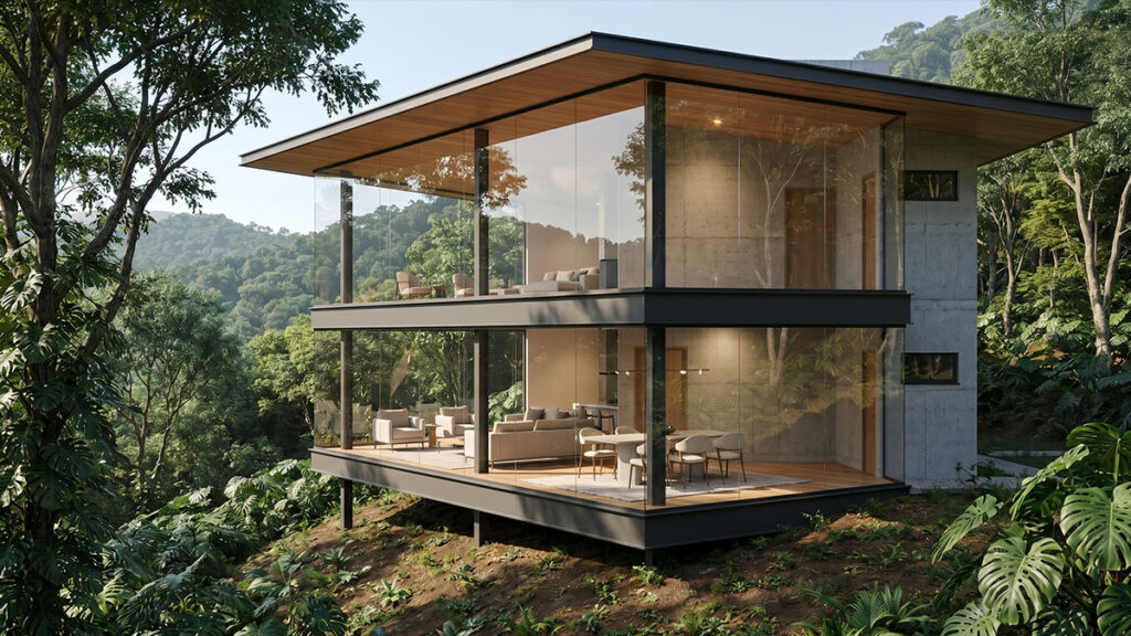 Vista alternativa do sobrado de alto padrão no Morro da Silveira em Garopaba, Santa Catarina, 2022.