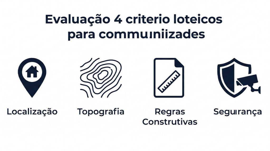 Critérios técnicos para avaliar um lote em condomínio fechado de alto padrão antes da compra: localização, topografia, normas construtivas e segurança condominial.